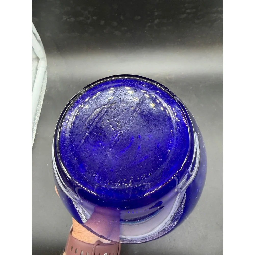 Norsk Glass Cobalt Blue Handblown Pitcher Norway Vintage Glass Carafe 8.5